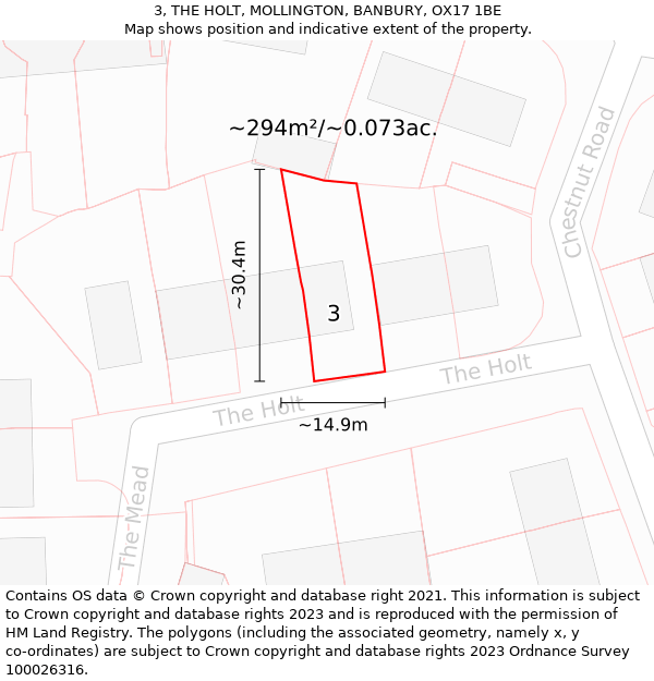 3, THE HOLT, MOLLINGTON, BANBURY, OX17 1BE: Plot and title map