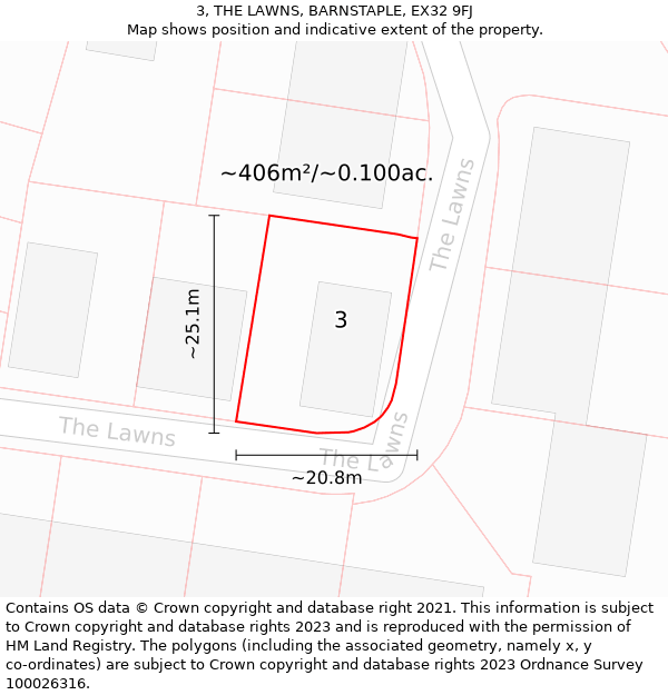 3, THE LAWNS, BARNSTAPLE, EX32 9FJ: Plot and title map