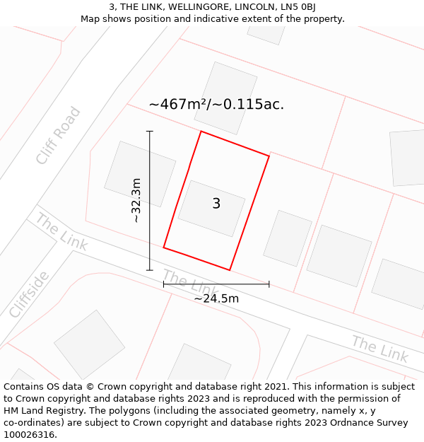 3, THE LINK, WELLINGORE, LINCOLN, LN5 0BJ: Plot and title map