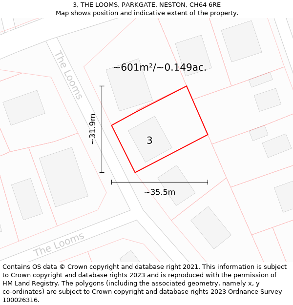 3, THE LOOMS, PARKGATE, NESTON, CH64 6RE: Plot and title map