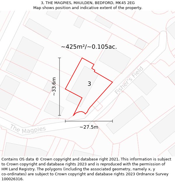 3, THE MAGPIES, MAULDEN, BEDFORD, MK45 2EG: Plot and title map