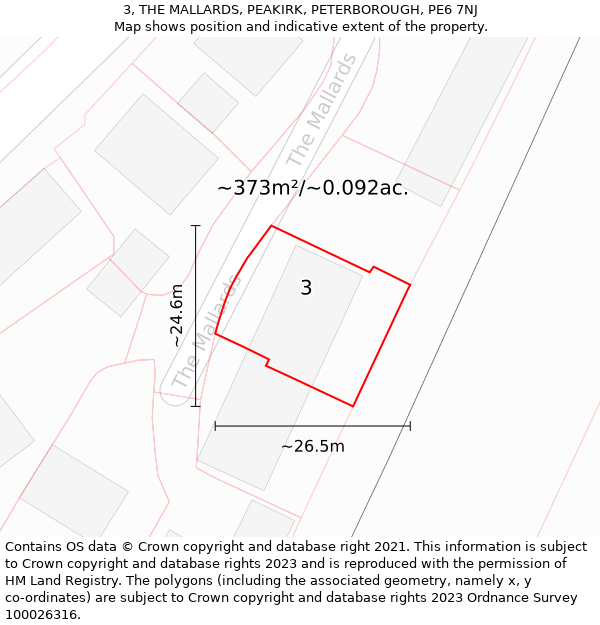 3, THE MALLARDS, PEAKIRK, PETERBOROUGH, PE6 7NJ: Plot and title map