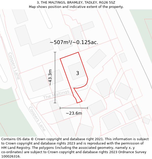 3, THE MALTINGS, BRAMLEY, TADLEY, RG26 5SZ: Plot and title map