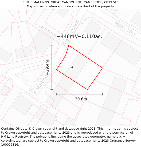 3, THE MALTINGS, GREAT CAMBOURNE, CAMBRIDGE, CB23 5FR: Plot and title map