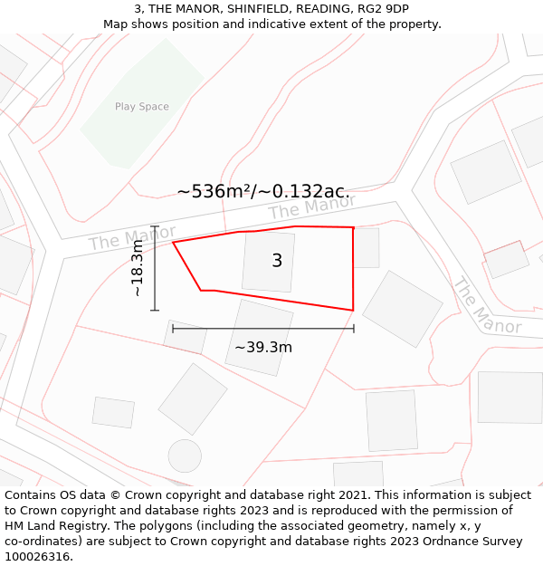 3, THE MANOR, SHINFIELD, READING, RG2 9DP: Plot and title map