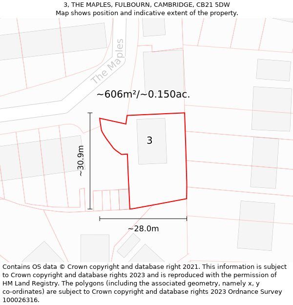 3, THE MAPLES, FULBOURN, CAMBRIDGE, CB21 5DW: Plot and title map