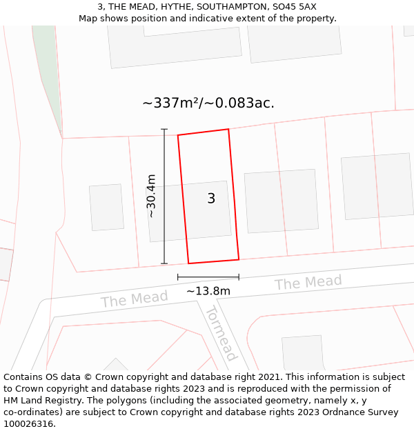 3, THE MEAD, HYTHE, SOUTHAMPTON, SO45 5AX: Plot and title map