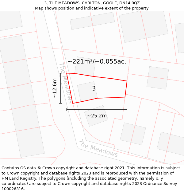 3, THE MEADOWS, CARLTON, GOOLE, DN14 9QZ: Plot and title map