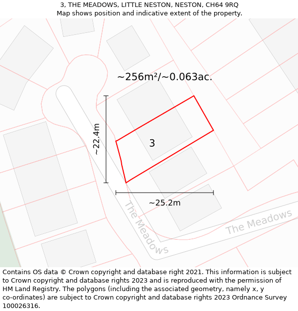 3, THE MEADOWS, LITTLE NESTON, NESTON, CH64 9RQ: Plot and title map