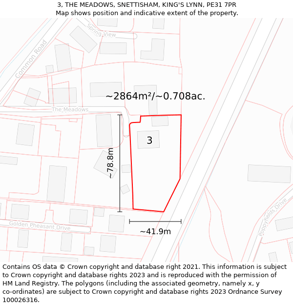 3, THE MEADOWS, SNETTISHAM, KING'S LYNN, PE31 7PR: Plot and title map