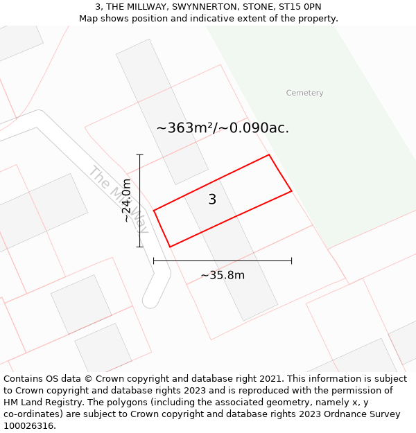 3, THE MILLWAY, SWYNNERTON, STONE, ST15 0PN: Plot and title map