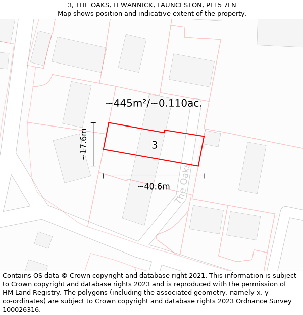 3, THE OAKS, LEWANNICK, LAUNCESTON, PL15 7FN: Plot and title map