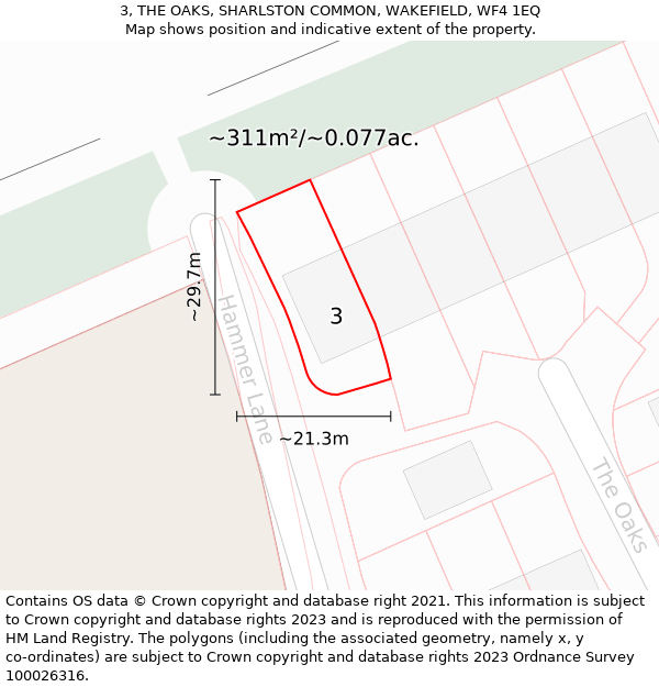 3, THE OAKS, SHARLSTON COMMON, WAKEFIELD, WF4 1EQ: Plot and title map