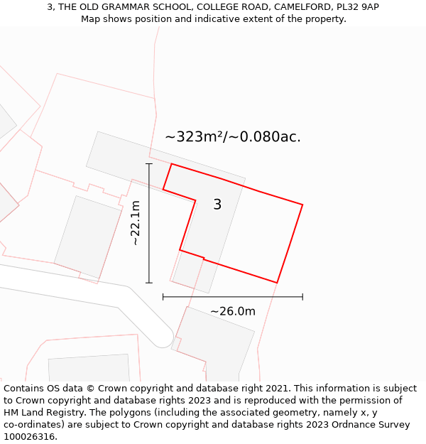 3, THE OLD GRAMMAR SCHOOL, COLLEGE ROAD, CAMELFORD, PL32 9AP: Plot and title map