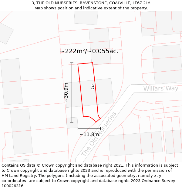 3, THE OLD NURSERIES, RAVENSTONE, COALVILLE, LE67 2LA: Plot and title map