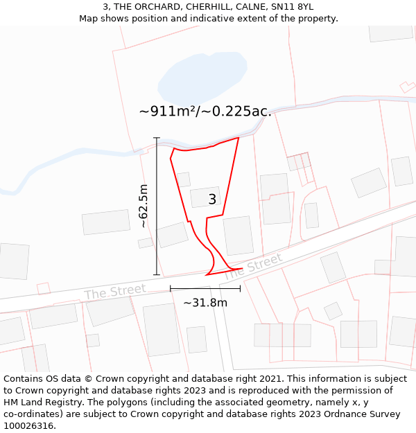 3, THE ORCHARD, CHERHILL, CALNE, SN11 8YL: Plot and title map