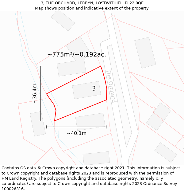 3, THE ORCHARD, LERRYN, LOSTWITHIEL, PL22 0QE: Plot and title map
