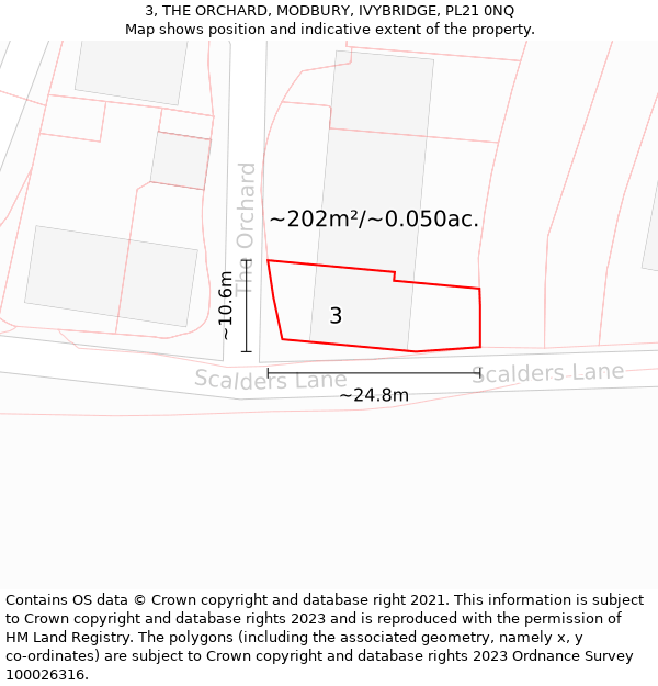 3, THE ORCHARD, MODBURY, IVYBRIDGE, PL21 0NQ: Plot and title map