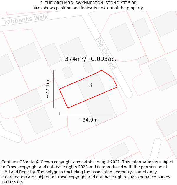 3, THE ORCHARD, SWYNNERTON, STONE, ST15 0PJ: Plot and title map