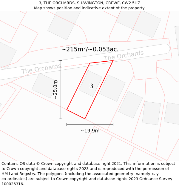 3, THE ORCHARDS, SHAVINGTON, CREWE, CW2 5HZ: Plot and title map