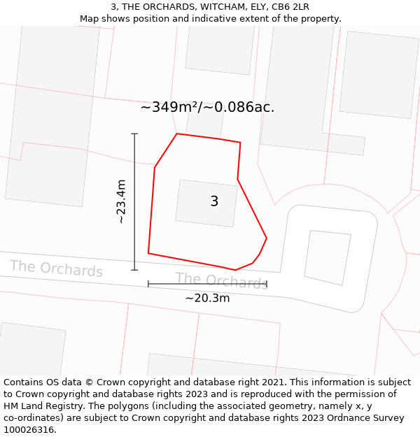 3, THE ORCHARDS, WITCHAM, ELY, CB6 2LR: Plot and title map