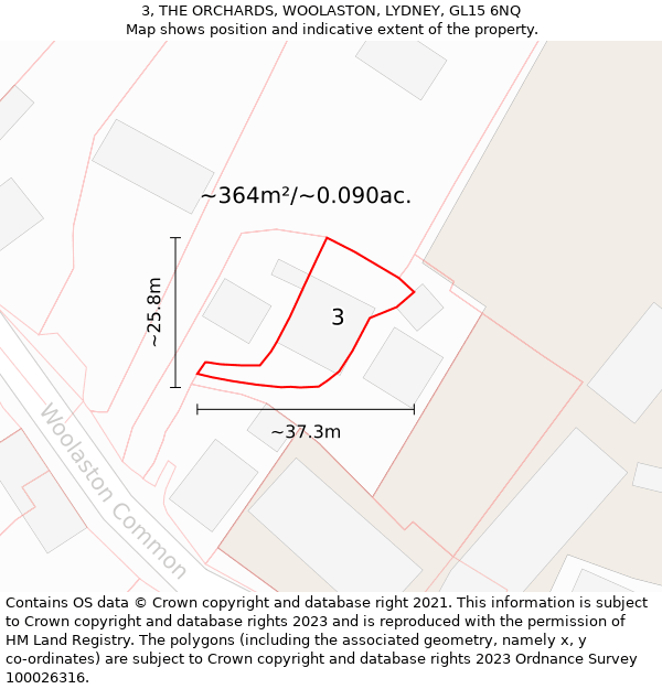 3, THE ORCHARDS, WOOLASTON, LYDNEY, GL15 6NQ: Plot and title map