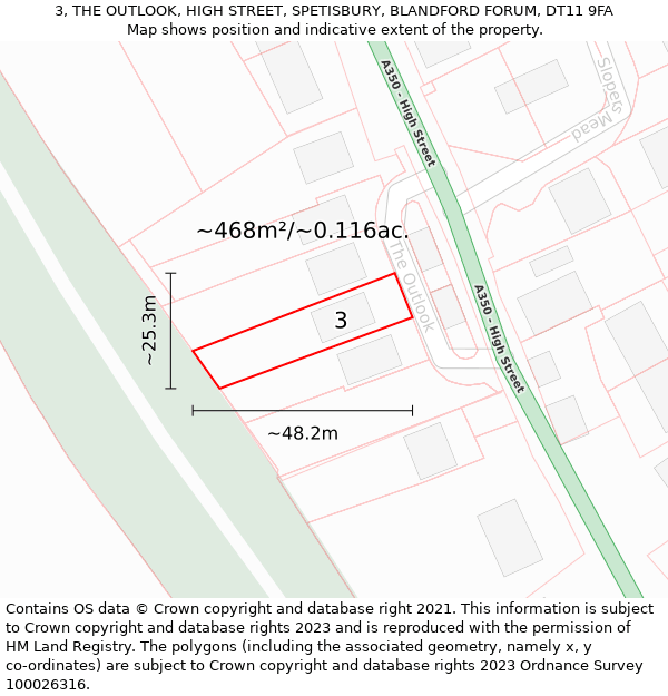 3, THE OUTLOOK, HIGH STREET, SPETISBURY, BLANDFORD FORUM, DT11 9FA: Plot and title map