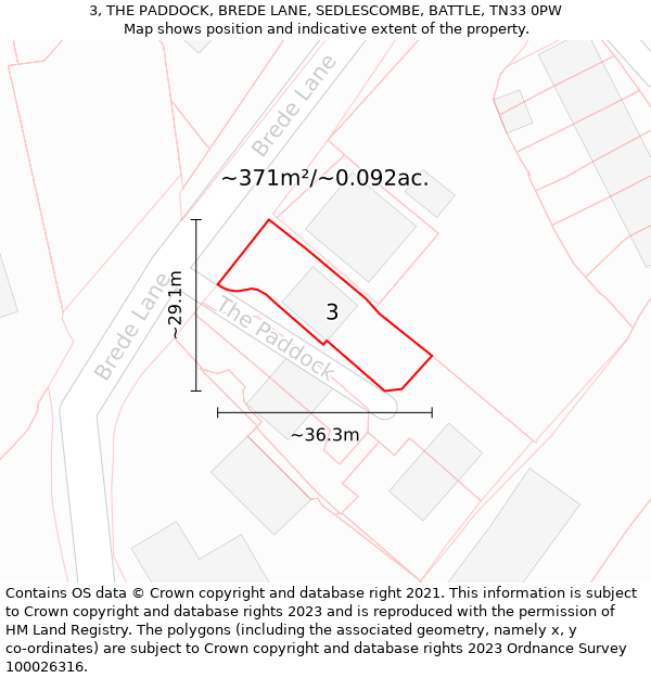 3, THE PADDOCK, BREDE LANE, SEDLESCOMBE, BATTLE, TN33 0PW: Plot and title map