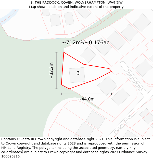 3, THE PADDOCK, COVEN, WOLVERHAMPTON, WV9 5JW: Plot and title map