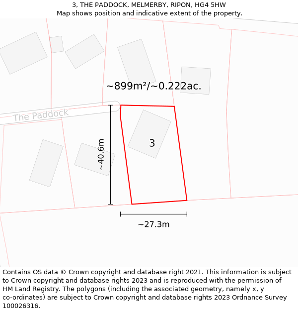 3, THE PADDOCK, MELMERBY, RIPON, HG4 5HW: Plot and title map