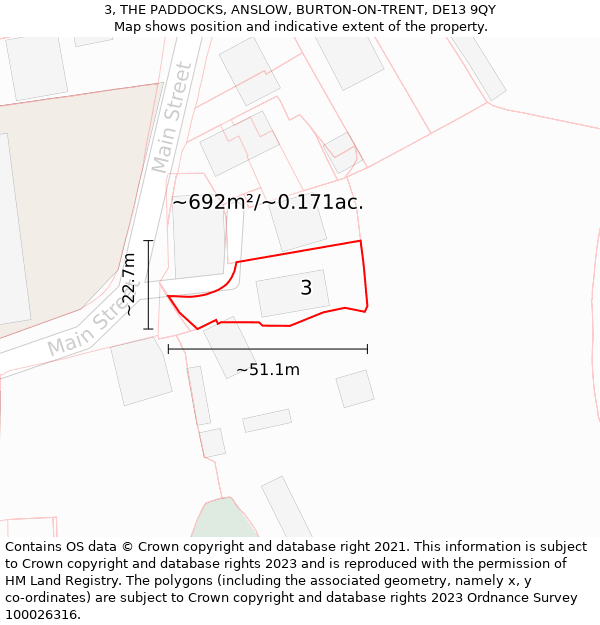 3, THE PADDOCKS, ANSLOW, BURTON-ON-TRENT, DE13 9QY: Plot and title map