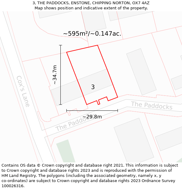 3, THE PADDOCKS, ENSTONE, CHIPPING NORTON, OX7 4AZ: Plot and title map