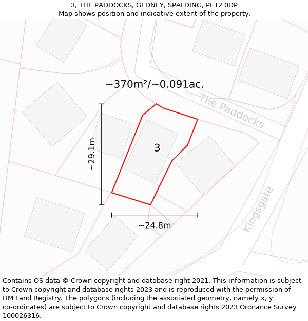 3, THE PADDOCKS, GEDNEY, SPALDING, PE12 0DP: Plot and title map