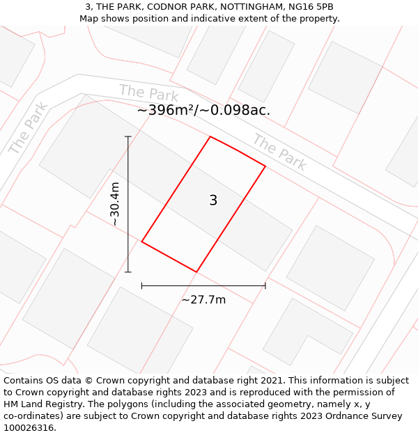 3, THE PARK, CODNOR PARK, NOTTINGHAM, NG16 5PB: Plot and title map