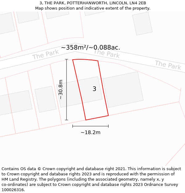 3, THE PARK, POTTERHANWORTH, LINCOLN, LN4 2EB: Plot and title map