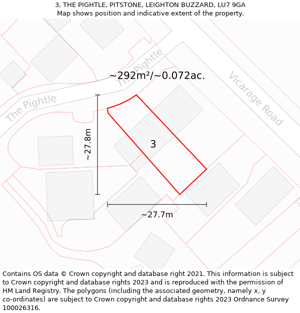 3, THE PIGHTLE, PITSTONE, LEIGHTON BUZZARD, LU7 9GA: Plot and title map