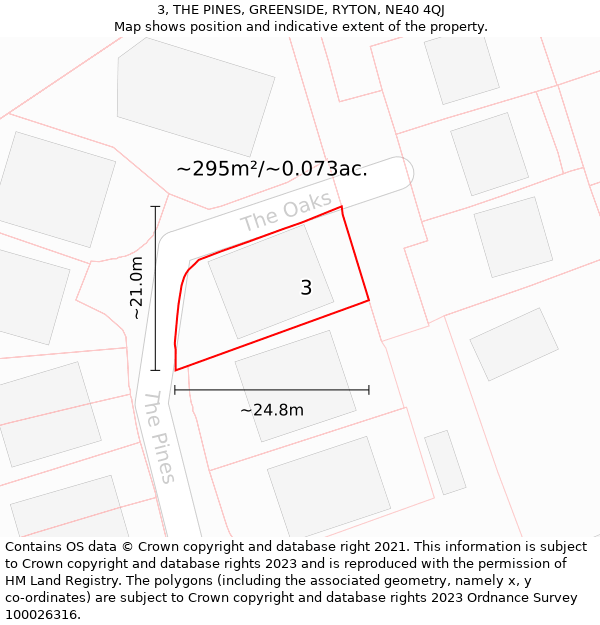 3, THE PINES, GREENSIDE, RYTON, NE40 4QJ: Plot and title map