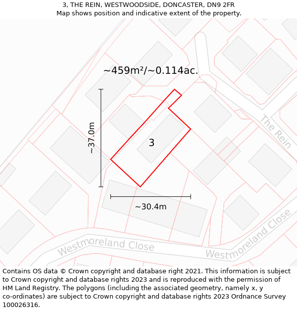 3, THE REIN, WESTWOODSIDE, DONCASTER, DN9 2FR: Plot and title map