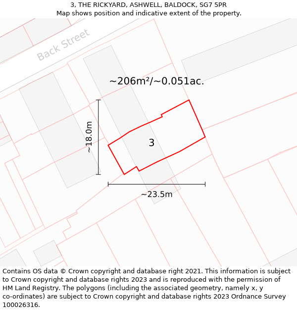 3, THE RICKYARD, ASHWELL, BALDOCK, SG7 5PR: Plot and title map