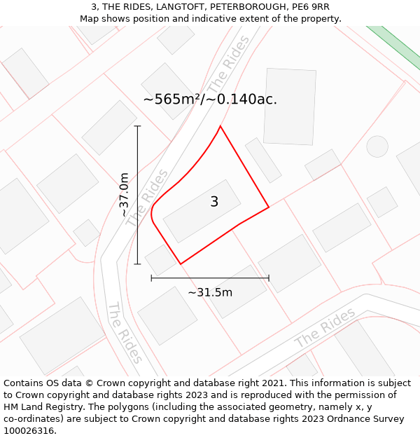 3, THE RIDES, LANGTOFT, PETERBOROUGH, PE6 9RR: Plot and title map