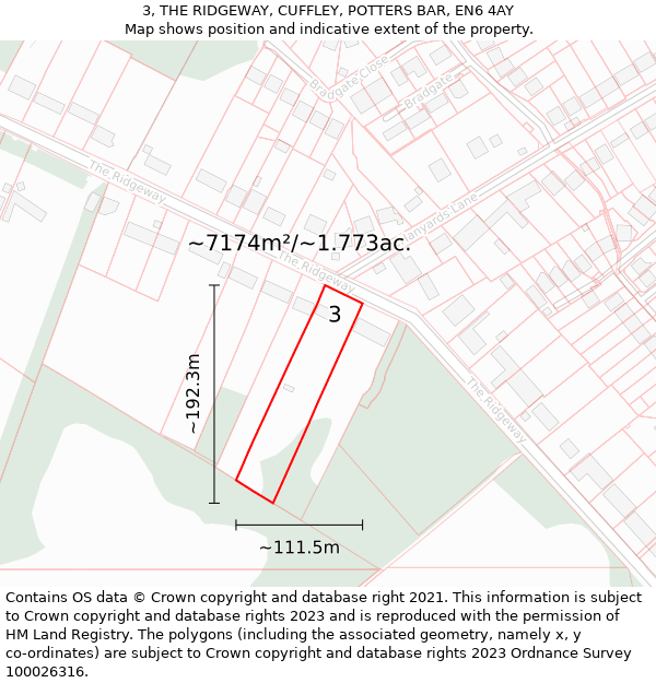 3, THE RIDGEWAY, CUFFLEY, POTTERS BAR, EN6 4AY: Plot and title map