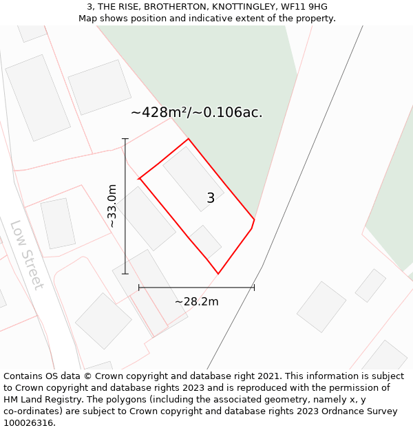 3, THE RISE, BROTHERTON, KNOTTINGLEY, WF11 9HG: Plot and title map