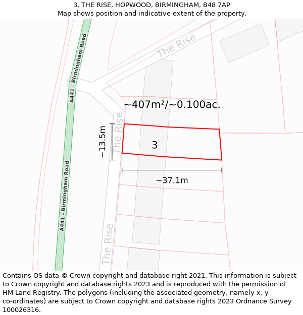 3, THE RISE, HOPWOOD, BIRMINGHAM, B48 7AP: Plot and title map