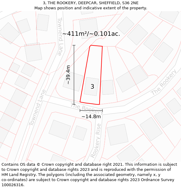 3, THE ROOKERY, DEEPCAR, SHEFFIELD, S36 2NE: Plot and title map