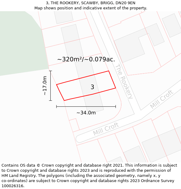 3, THE ROOKERY, SCAWBY, BRIGG, DN20 9EN: Plot and title map