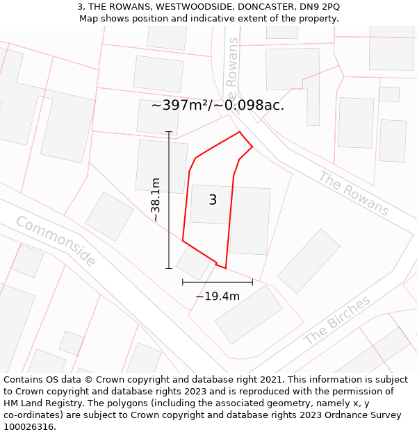 3, THE ROWANS, WESTWOODSIDE, DONCASTER, DN9 2PQ: Plot and title map