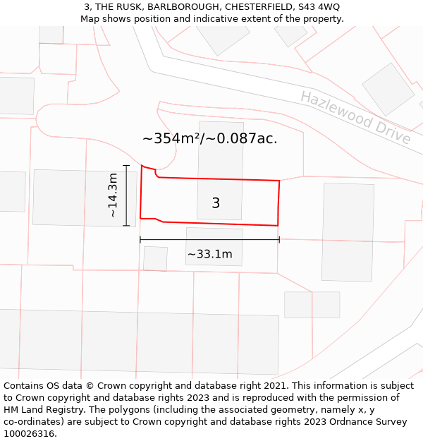 3, THE RUSK, BARLBOROUGH, CHESTERFIELD, S43 4WQ: Plot and title map