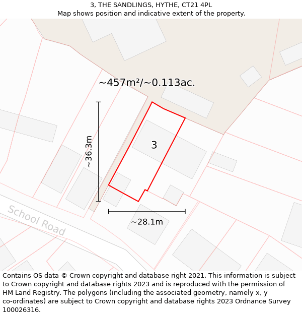 3, THE SANDLINGS, HYTHE, CT21 4PL: Plot and title map