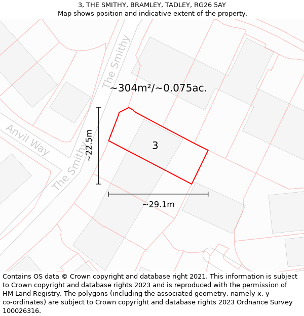 3, THE SMITHY, BRAMLEY, TADLEY, RG26 5AY: Plot and title map