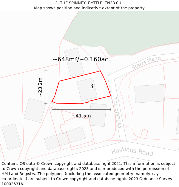 3, THE SPINNEY, BATTLE, TN33 0UL: Plot and title map